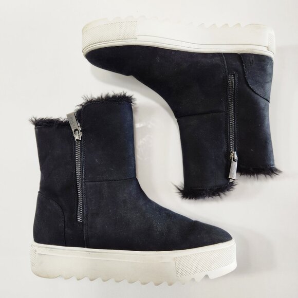 J/Slides NYC "Selene" Black Suede Faux Fur Waterproof Boots Size 7 - Picture 2 of 13